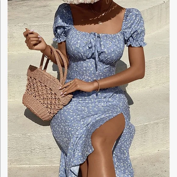 white christmas dresses Enchanted Blue Cottagecore Dress Light Blue / S main image 0